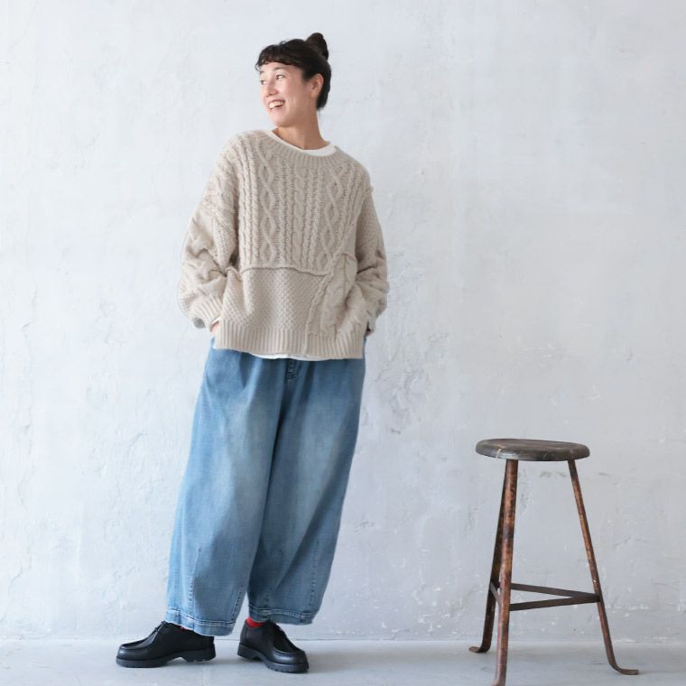 soul berryパッチワークなニットのカーディガン グレージュ