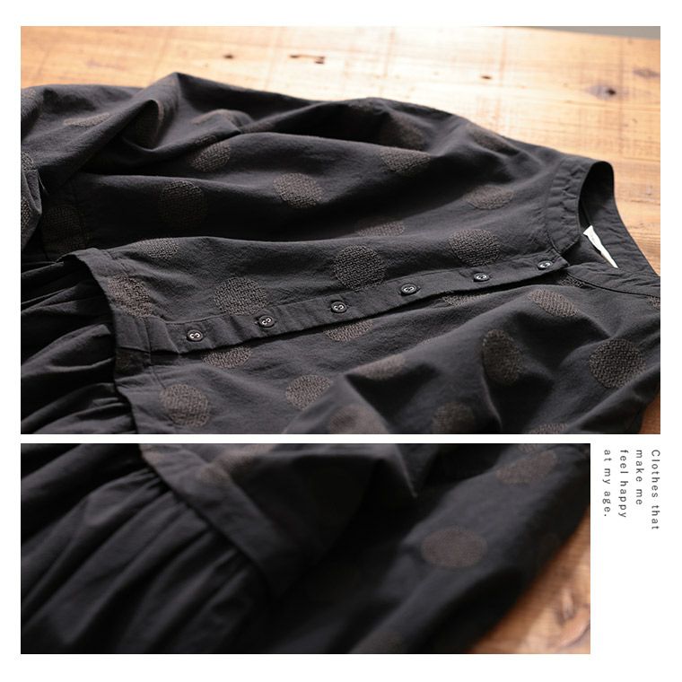 新品 ソウルベリー 5L ふくろうと月 スカラップ刺繍のワンピース ドット 黒 w4b0143-6.jpg